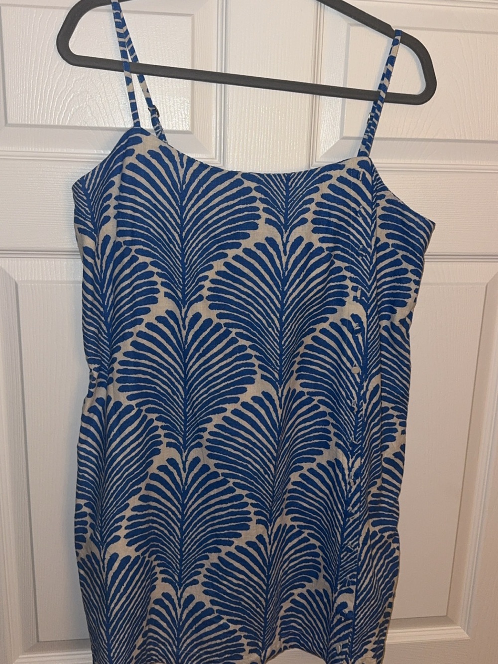 Blue and Cream Spaghetti Strap Skort Dress Button Detail on the front